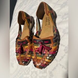 Colorful Woven Leather Flats with Tassels